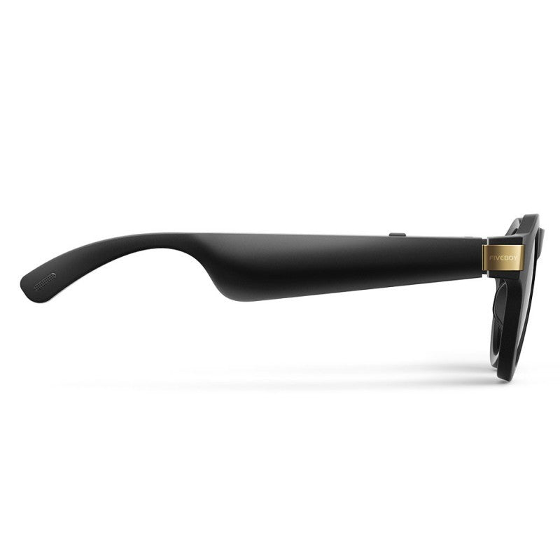 Fiveboy SoundWave Smart Glasses black plastic frame with bone conduction Bluetooth 5.0 and UV protection sunglasses side view