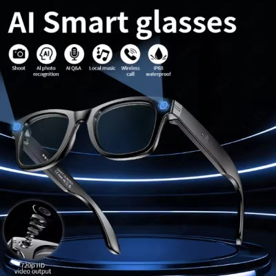 Ai Three-generation Smart Bluetooth glasses for men with AI interaction, photo shooting, video recording, and waterproof design in black.