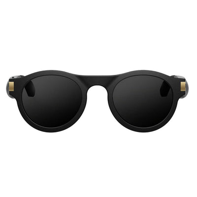 Fiveboy SoundWave Smart Glasses black UV protection sunglasses with Bluetooth and bone conduction audio.