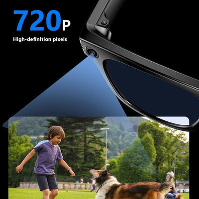 AI three-generation smart Bluetooth sunglasses for men with 720p HD camera and black frame.
